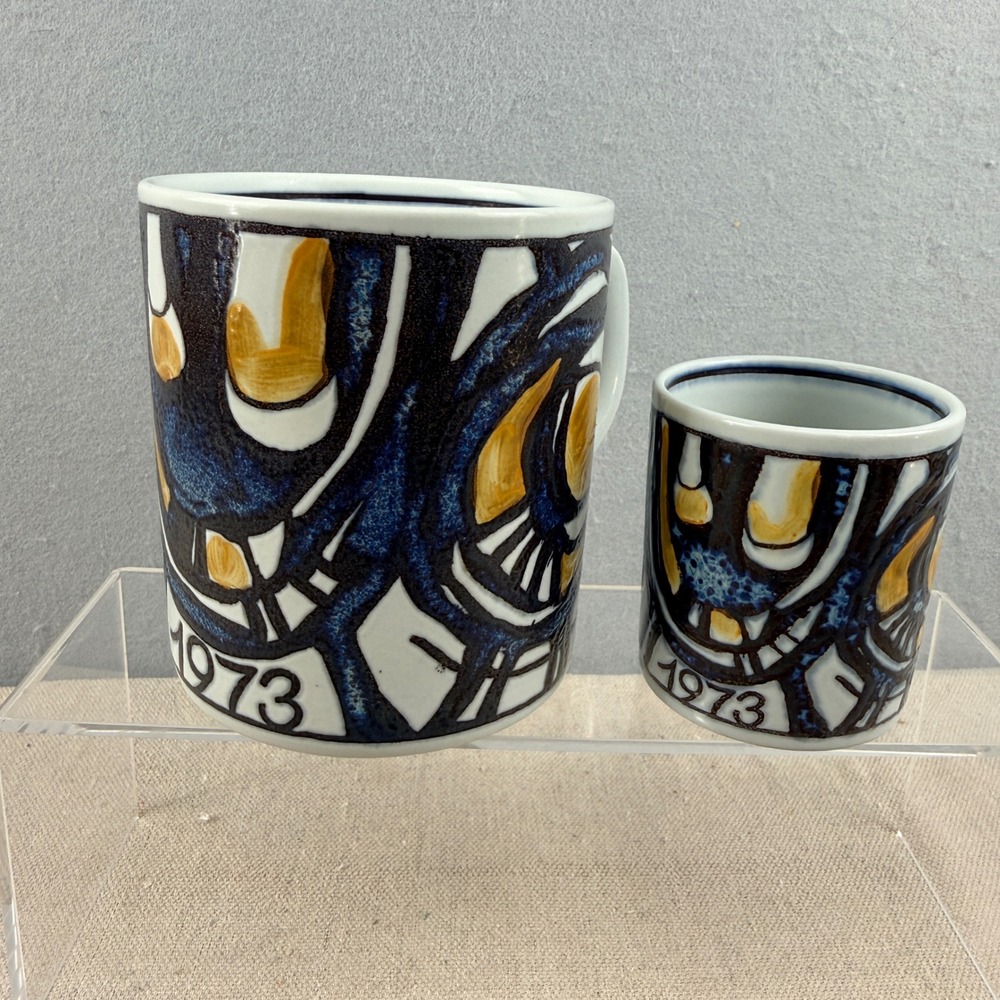 Royal Copenhagen 1973 Fajance Year Mug Set Large & Small 925 Silver